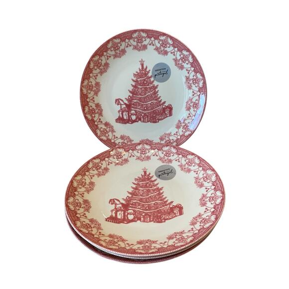 MATCERAMICA Portugal Red Christmas Tree Ceramic Dinner Plates 10.5in Set of 4 - Picture 7 of 10